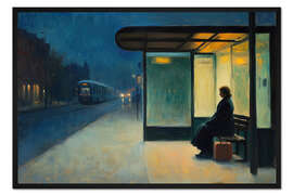 Gerahmter Kunstdruck Bus Stop in Hopper Town