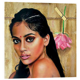 Acrylic print Beautiful Indian woman with pink flower - Simona Zecca