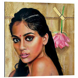 Aluminium print Beautiful Indian woman with pink flower - Simona Zecca