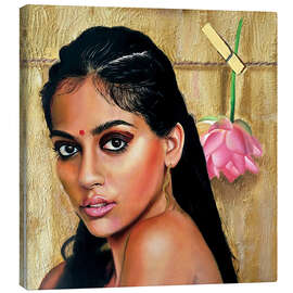 Leinwandbild Schöne indische Frau mit rosa Blume - Simona Zecca
