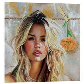 Acrylic print Beautiful blonde woman with orange flower