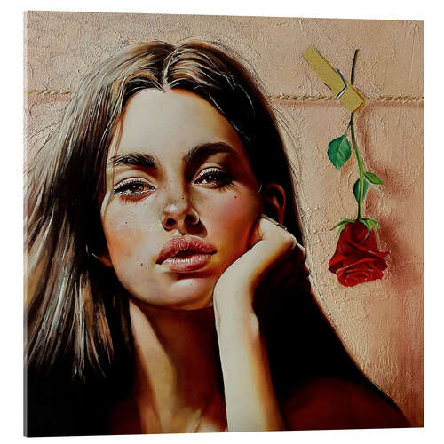 Cuadro de metacrilato Beautiful brunette woman with rose