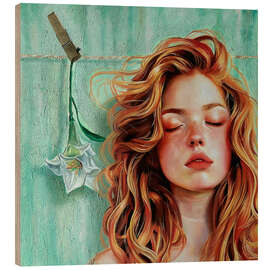 Wood print Beautiful red-haired woman with white lily - Simona Zecca