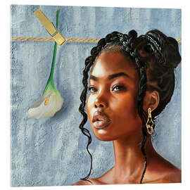Tableau en verre acrylique Beautiful black woman with whit flower