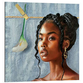 Cuadro de aluminio Beautiful black woman with whit flower - Simona Zecca