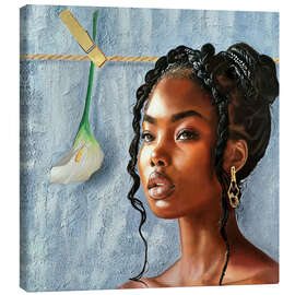 Canvastavla Beautiful black woman with whit flower