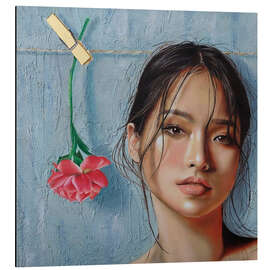 Alubild Schöne Frau mit rosa Blume - Simona Zecca