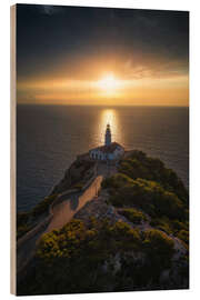 Wood print Lighthouse Mallorca at sunrise