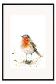 Gerahmter Kunstdruck Aquarell Rotkehlchen
