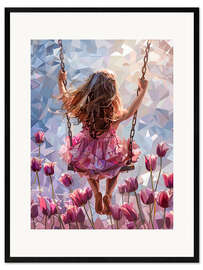 Gerahmter Kunstdruck Mädchen auf der Schaukel - Maria Tuzhilkina