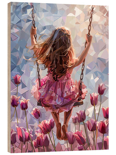 Quadro de madeira Girl on the swing