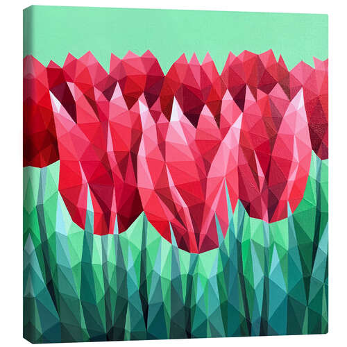 Tableau sur toile Red tulips on green