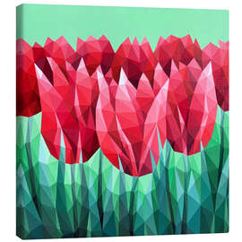 Tableau sur toile Red tulips on green - Maria Tuzhilkina