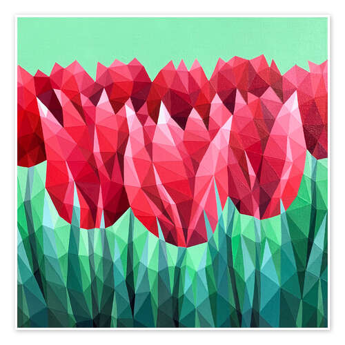 Juliste Red tulips on green