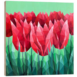 Holzbild Rote Tulpen auf Grün - Maria Tuzhilkina