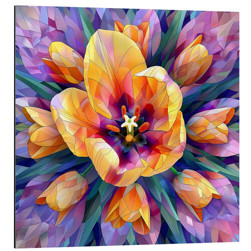 Print på aluminium Yellow tulips on purple