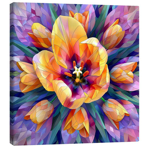 Tableau sur toile Yellow tulips on purple