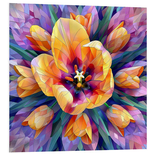 Hartschaumbild Gelbe Tulpen auf Lila