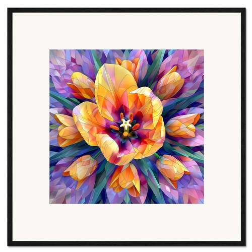 Kunsttryk i ramme Yellow tulips on purple