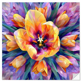 Adesivo murale Yellow tulips on purple