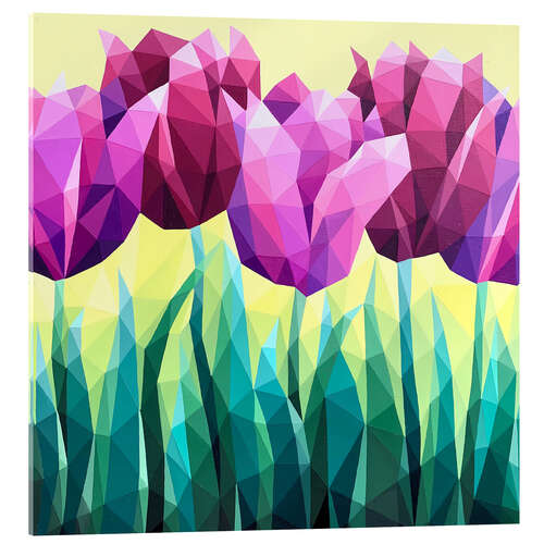 Quadro em acrílico Purple tulips on yellow