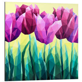 Aluminium print Purple tulips on yellow