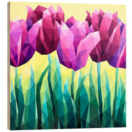 Trätavla Purple tulips on yellow