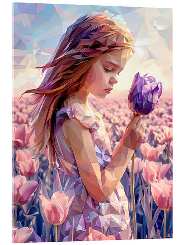 Akrylbillede Girl with purple tulip