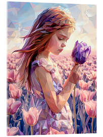 Akrylbillede Girl with purple tulip - Maria Tuzhilkina