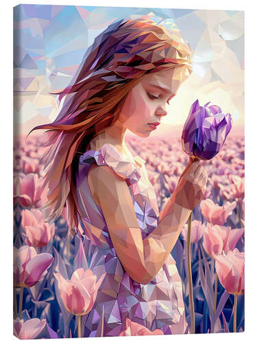 Canvas print Girl with purple tulip