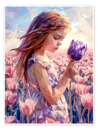 Poster Mädchen mit lila Tulpe