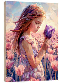 Cuadro de madera Girl with purple tulip - Maria Tuzhilkina