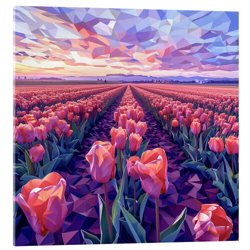 Acrylglasbild Tulpen bei Sonnenuntergang