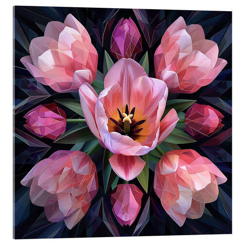 Stampa su vetro acrilico Pink tulips on black