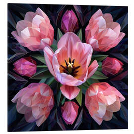 Stampa su vetro acrilico Pink tulips on black