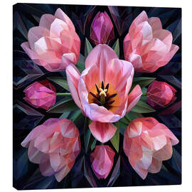 Canvastavla Pink tulips on black