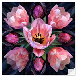 Selvklebende plakat Pink tulips on black