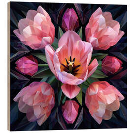 Tableau en bois Pink tulips on black