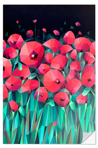 Selvklebende plakat Red Poppies on Black