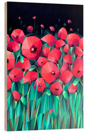 Tableau en bois Red Poppies on Black