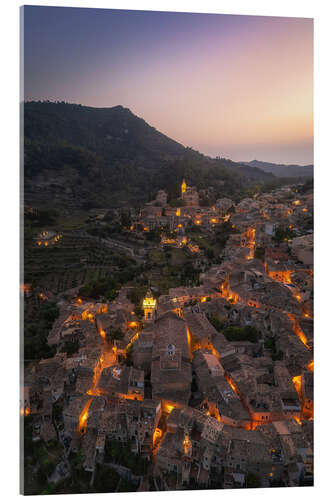 Acrylglasbild Valldemossa in der Abenddämmerung, Mallorca