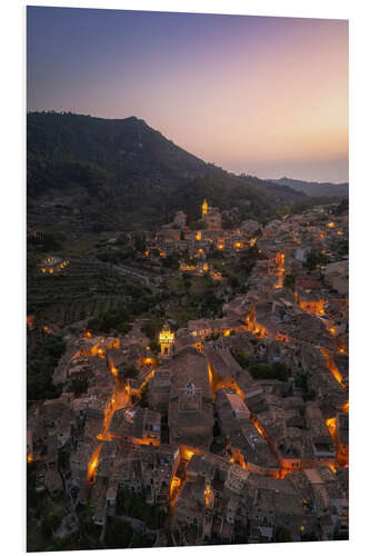 Foam board print Valldemossa at dusk, Mallorca