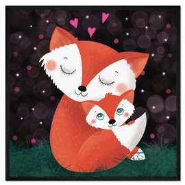 Gerahmter Kunstdruck Fuchsmama und Fuchskind