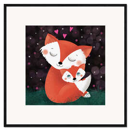 Kehystetty taidepainatus Fox mother and fox child