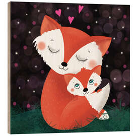 Stampa su legno Fox mother and fox child
