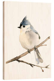 Trätavla Watercolour Grey-crested Tit - Christian Müringer