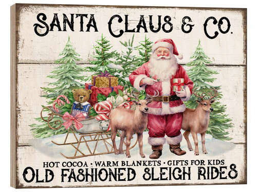 Print på træ Christmas Sleigh Rides with Santa