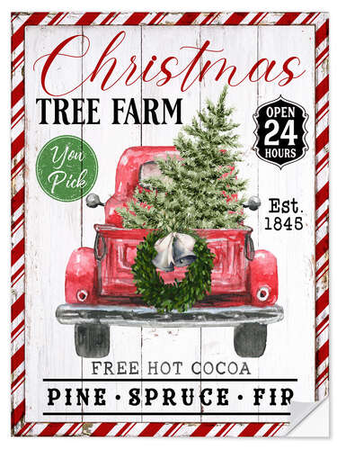 Selvklæbende plakat Christmas Tree Farm Truck
