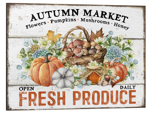 Cuadro de aluminio Autumn Market - flowers, pumpkins, mushrooms, honey