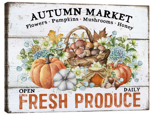 Canvas print Autumn Market - flowers, pumpkins, mushrooms, honey